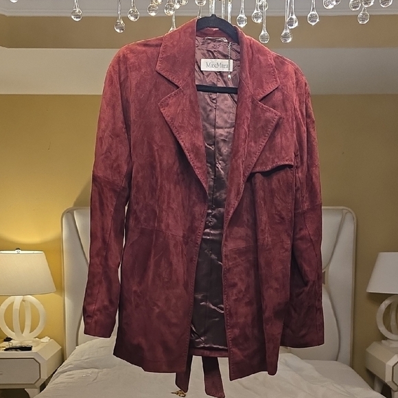 MaxMara Suede Belted Blazer - Soft Burgundy - Picture 8 of 16
